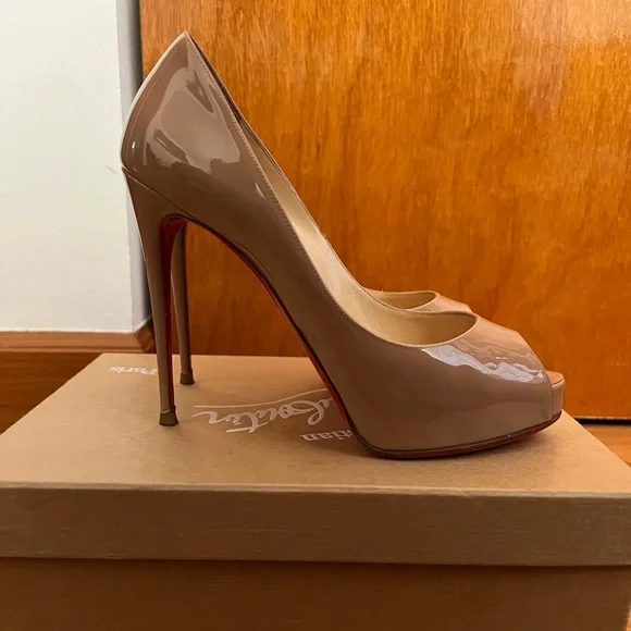Christian Louboutin Beige Peep Toe Stilettos - Picture 1 of 4